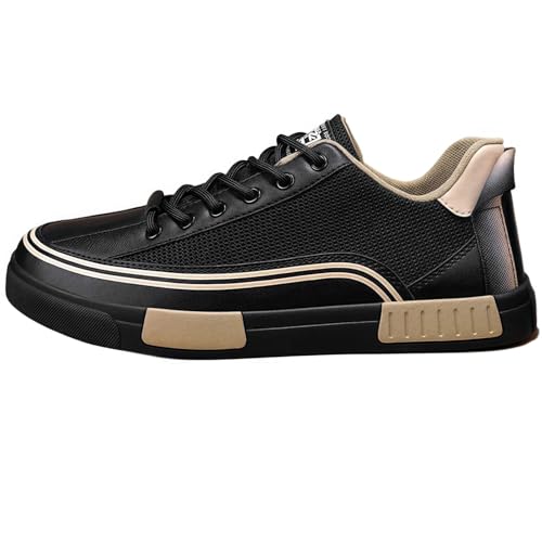 Men's Striped Color Block Skateboard Shoes with Contrasting Color Patchwork Skateboard Sneaker (Black,7.5)