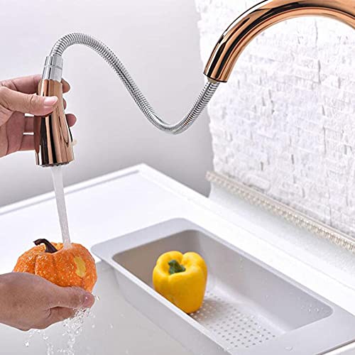 Robinet de cuisine avec douchette extractible en laiton or rose mitigeur d'évier rotatif 360