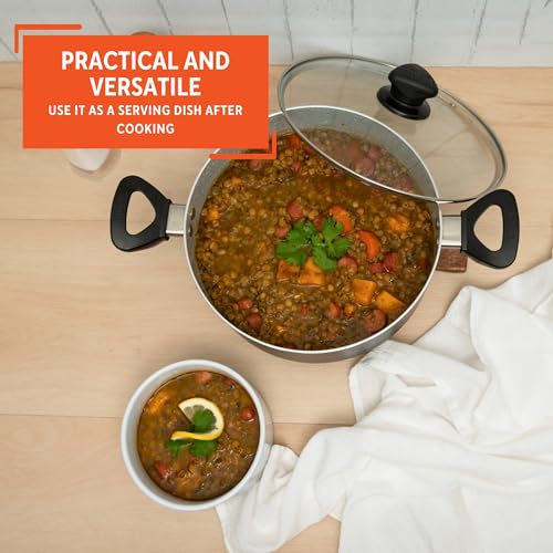 IMUSA 3 Qt Gray Speckled Ceramic Caldero Dutch Oven Stock Pot with Glass Lid – Nonstick Rice, Soup, Stew Pot for Hispanic Cooking, Vegetables, Pasta & Everyday Meals by Imusa - Image 5