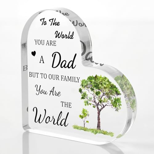 Smile Father's Day Heart-Shaped Acrylic Tabletop Decor 'You Are the World' Family Quote Desktop...