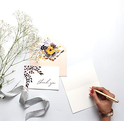 Image of mudrit 20 Blank Gold Foil Thank You Cards with Liner Envelopes & Floral Stickers for Weddings, Bridal Shower, Engagement, Baby Shower, Business