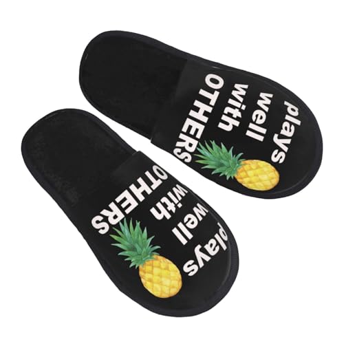 Upside Down Pineapple Play Well With Others Funny Swinger Mens Womens Indoor Cotton Slippers Warm House Shoes Breathable Scuff Slippers Soft Furry Slippers