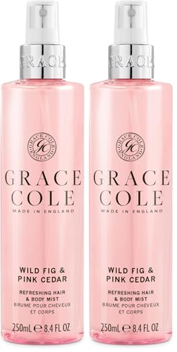Image of Grace Cole Body Spray 250ml - Wild Fig & Pink Cedar Fragrance - Womens Hair & Body Mist - Refreshing, Moisturising Spray With Essential Oils - Vegan - Made In England (Pack of 2)