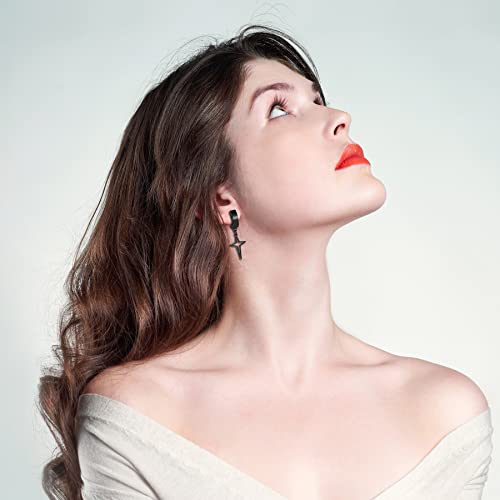 Rofusn 6 Pairs Hollow Star Earrings Dangle Hinged Men Earrings, Clip On Non-Pierced Stainless Steel Cross Hinged Hoop Earrings For Women #TOP2