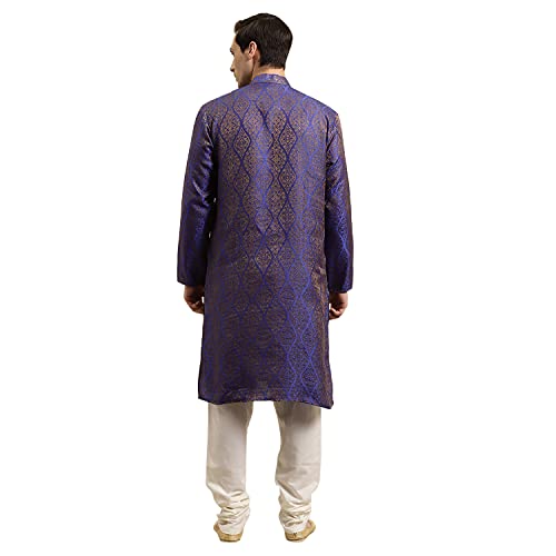 Image of Sojanya (Since 1958 Men'S Cotton Linen Blue Foil Printed Only Long Kurta