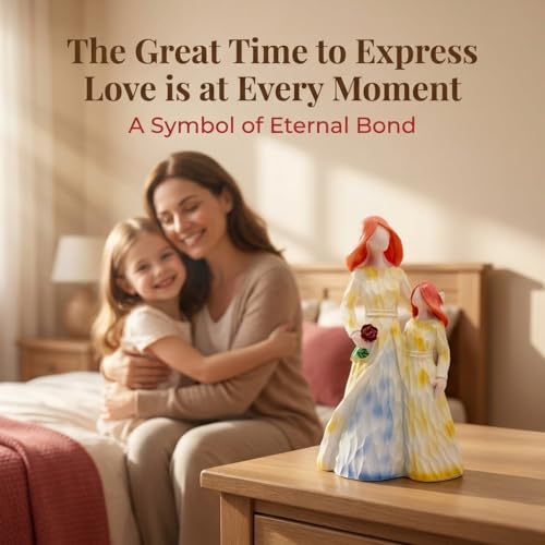 Figura decorativa abrazo madre e hija en resina miniatura 4