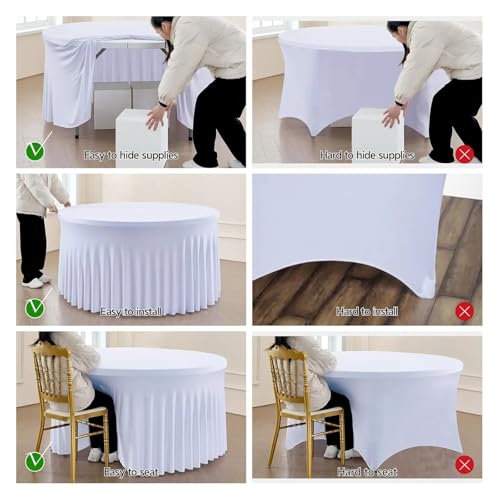 Jupe de table ronde élasthanne adieu les plis nappe extensible bleu - 3