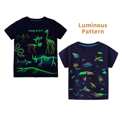 EmaoFun Toddler Boy Short Sleeve Tee Shirts Glow in The Dark Graphic T-Shirts 2 Packs2