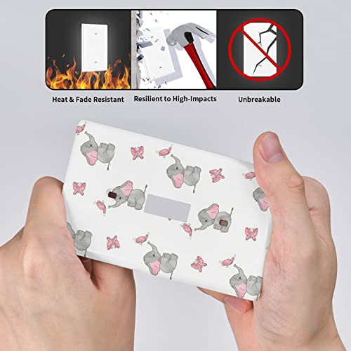 Cute Elephant Single Toggle Light Switch Cover Decorative White Wall Plate For Kids Room Kitchen Bathroom Standard Size 1 Gang 4.5"*2.76" #TOP4