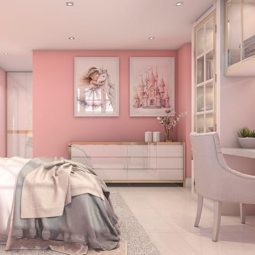 Zamety Bilder Kinderzimmer Deko, Kinderzimmer Deko Mädchen Prinzessin Einhorn Schloss und Regenbogen, Rosa 3-teiliges Set Poster 30x40, Wandbilder Rosa Für Kleine Mädchen, Ohne Rahmen