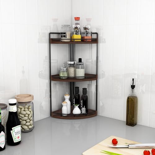 Image of Dorhors 3-Tier Corner Bathroom Organizer Countertop for Storage,Vanity Tray,Wood Counter Organizer for Kitchen,Bathroom,Dresser (Walnut)