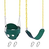 Tgzwme 2 Pack High Back Full Bucket Swing and Swings Seats Heavy Duty with 70.87' Chain Plastic Coated, Playground Swing Set Accessories Replacement with Snap Hooks for Kids Adults Playground (Green)