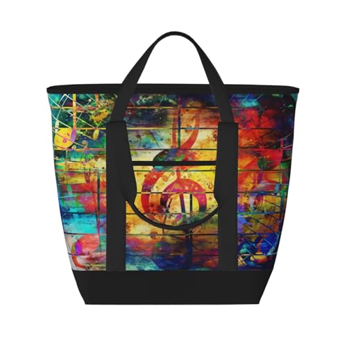 Cute Expression Printed Music Premium Insulated Tote Bag – Heavy-Duty Handles, Perfect For Supermarket Trips, Picnics & Daily Commute