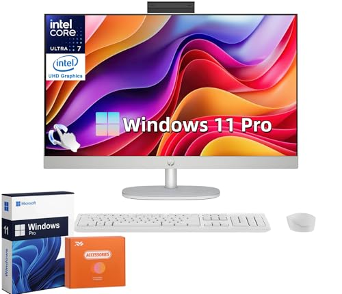 Image of HP All-in-One Touchscreen Desktop Computer, 27 inch FHD IPS, Adjustable Height, Intel Ultra 7 155U (Up to 4.8 GHz), Intel Graphics, 32GB DDR5, 1TB SSD, Wireless KB & Mouse, Windows 11 Pro, w /Accessories
