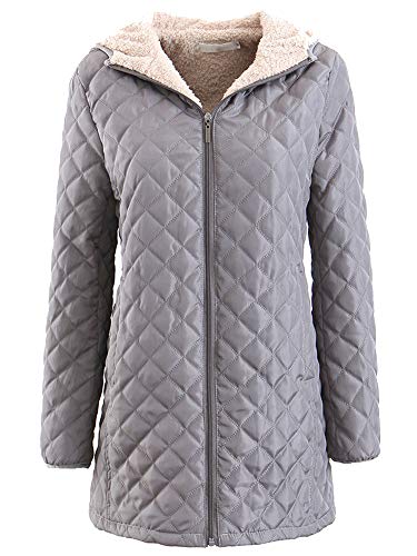 Atditama Full Sherpa Lined Hooded Jacket Coat for Women, Solid Color Outerwear Hip-Length Down Jacket Puffer Coats Grey 3XL - (fit Like US 12-14)