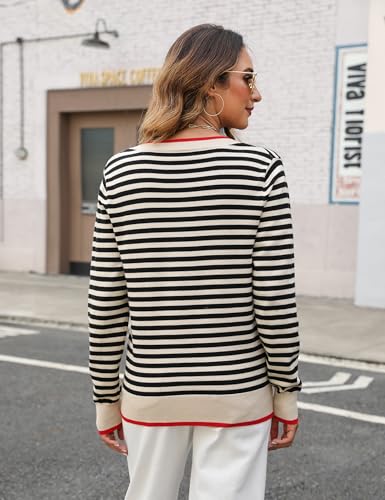 Blooming Jelly Womens Sweaters Striped V Neck Fall Outfits 2024Color Block Pullover Tops Winter Clothes4