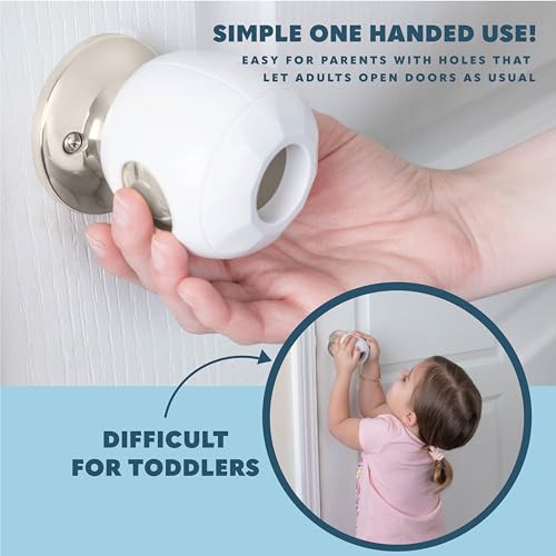 Todays Kids Baby Proofing Door Knob Covers 4 Pack - Easy to Install Child Safety Locks for Doors, Durable & Reusable Child Proof Door Lock, Dual-Lock & Versatile Design, Fits Round Doorknobs, White - Thumbnail 6