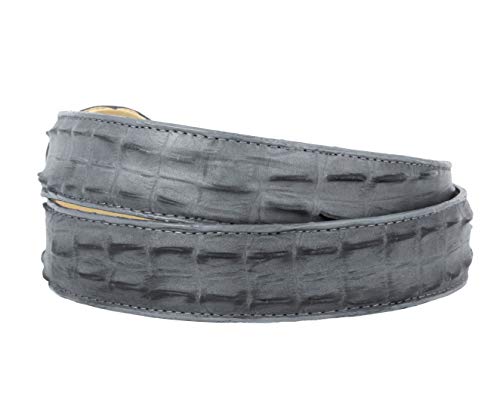 El Presidente Mens Gray Cowboy Belt Crocodile Tail Print Leather Belt Round Buckle2