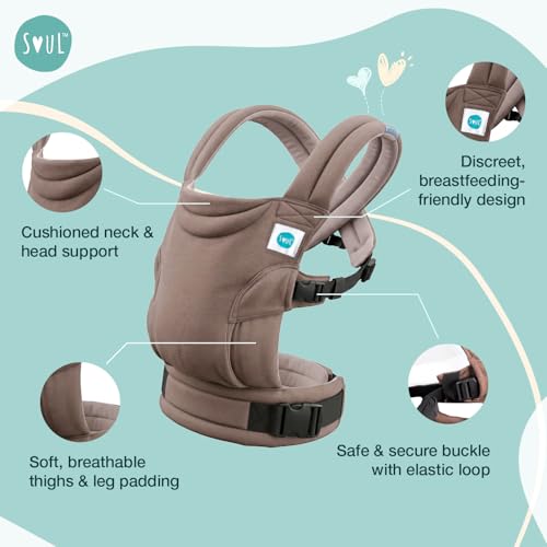 Image of Soulslings Tanu Baby Carrier Shore | Stretchy Baby Carrier for New Born & 0 to 1 Year Baby | Soft Cotton Belt with Ergonomic M Position | Adjustable Infant Carrier with Front & Hip Carry (3-10 Kgs)