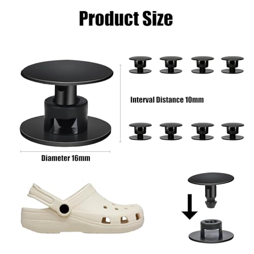 Dinghaole 8 Stück Croc Nieten Knöpfe, Croc Nieten Knopf Ersatzband Reparatur Verschluss Knopf, Ersatznieten für Crocs Styled Schuhe Unisex Classic Clog Gartenschuhe Schwarz