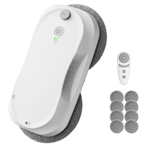2026 Updated Window Cleaning Robot - Enhanced Battery Max 6400Pa Path Planning Anti-Slipping Edge Detection Window Cleaner Robot for High-Rise Windows (2 pairs of nozzles 10 cloths) (White)