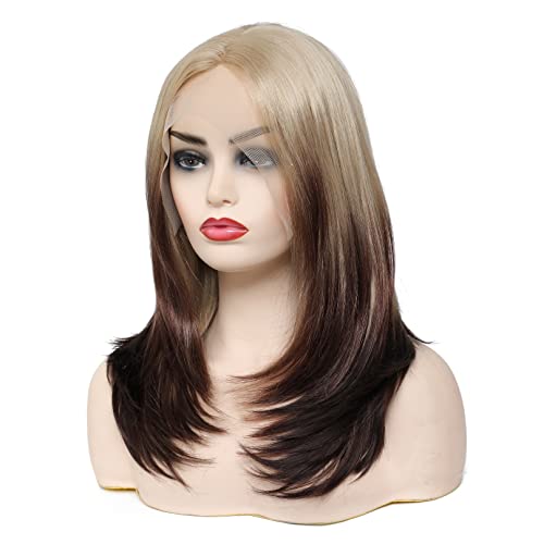 TOPHR Synthetic Ombre Blonde to Brown Lace Front Wig Natural Wave Blonde Lace Front Wigs for Women Daily Wear(18 Inch)