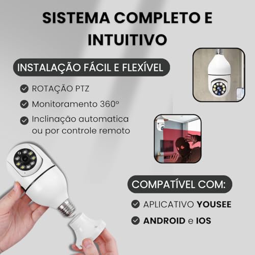 Kit 2 Câmera Segurança Ip Wifi Lâmpada Prova D'água Giratória Visão Noturna Infravermelho 1080P HD