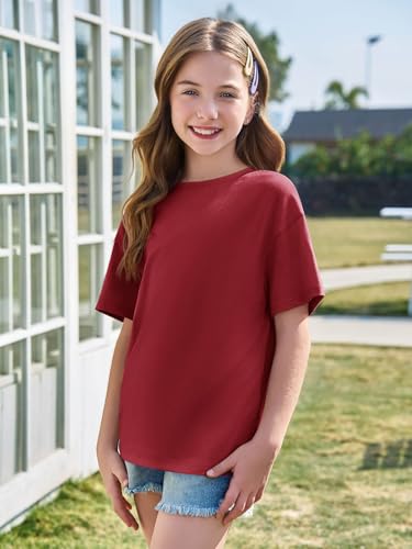 Image of Haloumoning Girls Short Sleeve T-Shirts | Kids, Summer,Girls shirts,Oversized t shirts,Girls T-Shirts,Oversized Tops, Casual Crewneck, Basic Tees 5-14Y