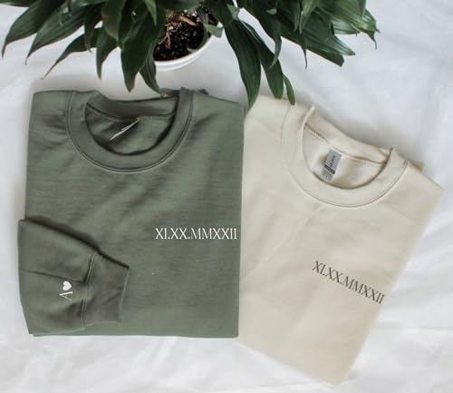 Nichebee Custom Embroidered Roman Numeral Date Couple'S Sweatshirt, Matching Sweatshirts For Couples, Custom Embroidered Sweatshirt, Custom Crewneck Sweatshirt, Anniversary, Engagements thumb #5