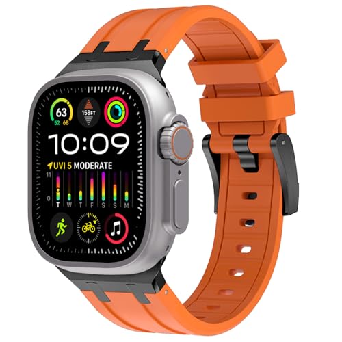WINGLE 49mm 46mm 45mm 44mm 42mm(series 3) for Apple Watch Strap,Liquid Silicone Rubber Strap Replacement band for iWatch Ultra 3/Ultra 2 1/SE 3 2 1/Series 11 10 9 8 7 6 5 4 3 2 1,Black/Orange