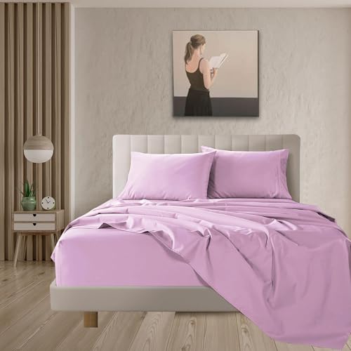 Juego de Sábanas de 3 Piezas de Cama 105 x 200,Poliéster Cepillado y Prelavado,Sábana Bajera Ajustable,Sábana encimera,Una Funda para Almohada de 50x75cm,Suave y Retención de Calor Lila