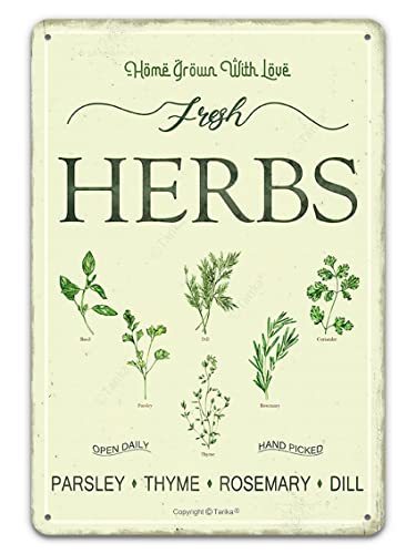Fresh Herbs Parsley Thyme Rosemary Dill Retro Metal Tin Sign Wall Art Decor For Garden Shed Home Farmhouse Backyard Garden Indoor Outdoor 12X8 Inch Rustic Hanging Plaque #TOP9