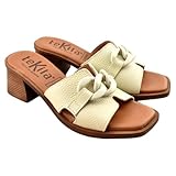Tekila - Sandalia Destalonada de tacón 377817 Cuero Mujer Color: Crema Talla: 40