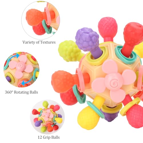 RARIPIDA Beißspielzeug Baby, Beißring aus Silikon BPA-frei, Greifball Zahnungshilfe Babyspielzeug Teether Ball Spielzeug Geschenk für Babys 0-12 Monate (Rosa) – Bild 4