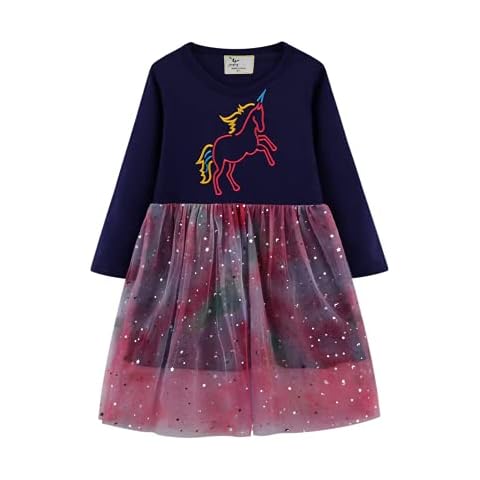 Girls Unicorn Princess Tulle Long Sleeve Casual Dresses 4-5 Years Cover