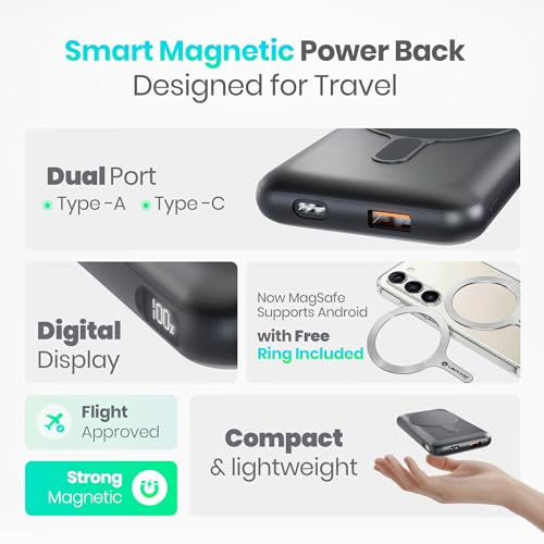 Image of Lapcare Riveraa10000mAh Pocket Power Bank | 22.5W Super Fast Wired Charging | 15W MagSafe Wireless Charging | Dual Output & Type-C Input | Compact & Portable | Made in India - Black