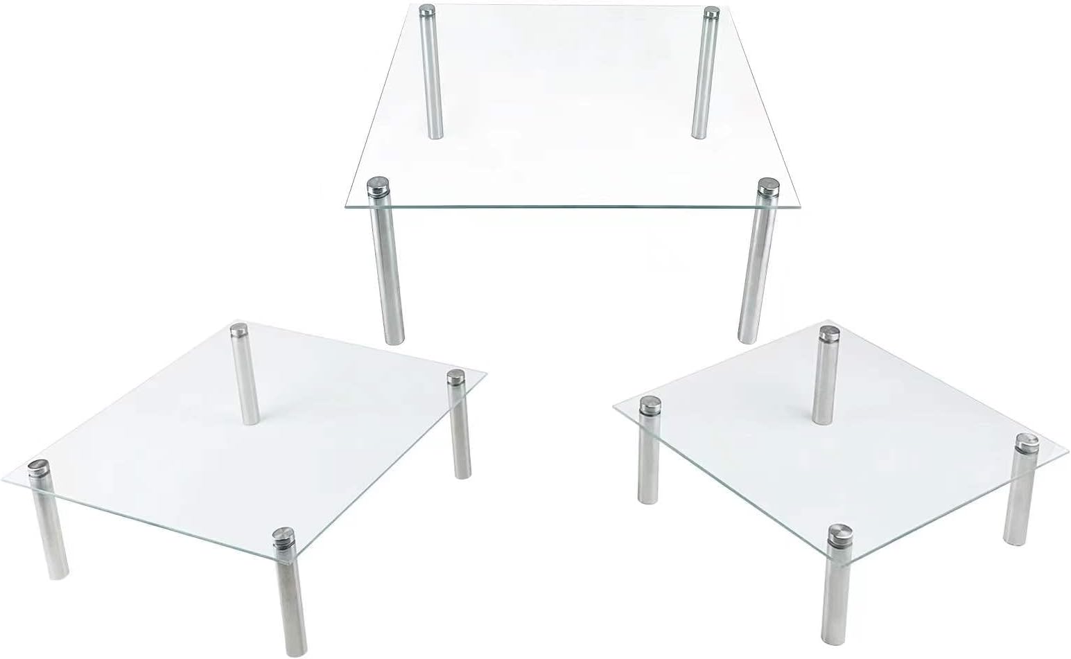 3 Pcs Square Tempered Glass Cake Stands Set 8 10 13 Inch Cupcake Display Stand Plate for Dessert Table Serving Platter