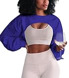 LovelyWholesale Womens Crewneck Cropped Sweatshirt Long Sleeve Super Crop Top Workout Gym Aesthetic Royal Blue X-Large
