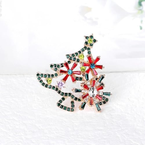 Image of Christmas Brooch Pins Crystal Christmas Tree Snowflake Jingle Bell Reindeer Enamel Brooches Holiday Party Gift for Women
