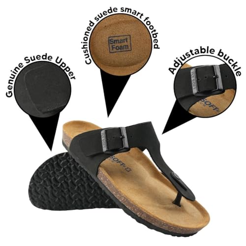Image of 100% Genuine Leather Men's Sandals - Comfortable Cushioned Smart Foam Footbed, Slip-On Slides for Casual Summer Wear, Adjustable Fit, Durable Non-Slip Sole