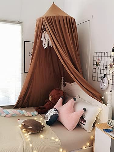 Crib Bed Canopy for Kids Girls, Round Dome Netting Mosquito Net Canopy Bed Curtain for Play Room Baby Bed Indoor Outdoor Princess Castle Hanging House Decoration (Coffee)
