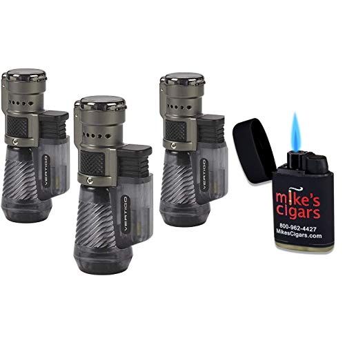 Vertigo by Lotus Cyclone Triple Torch Cigar Lighter Charcoal 3 Pack Plus Extra Lighter