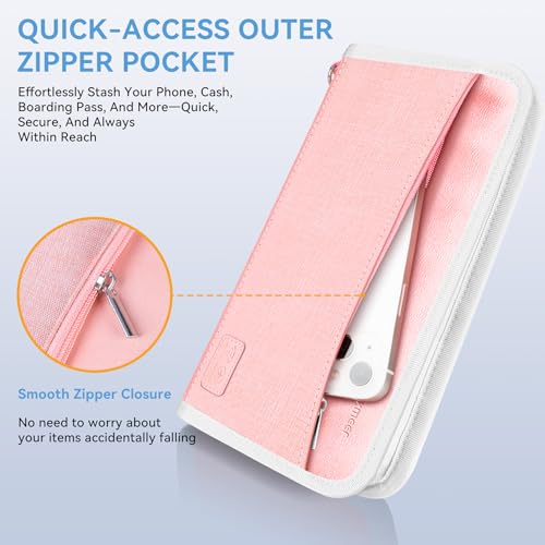 Looxmeer Reisepass Tasche Familie Reisepasshülle mit RFID-Blocker, Wasserdicht Reiseorganizer, Travel Organizer Damen Herren für Reisedokumente kreditkarten Tickets Ausweis, Rosa