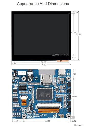 Image of waveshare 3.5inch HDMI LCD, Compatible with Raspberry Pi 5 /4B /3B /Zero /Zero W /Zero 2W /Pico /Pico W /Pico WH, Capacitive Touch IPS LCD Display, 640x480, Audio Jack