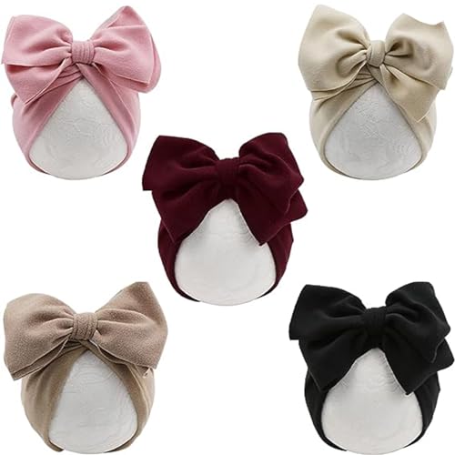 DRESHOW 5 Pièces Bébé Turban Bonnets de Naissance Chapeaux Nœuds Papillons Mignon Elastique Child Casquettes Bonnets pour Bébé Fille Garçon