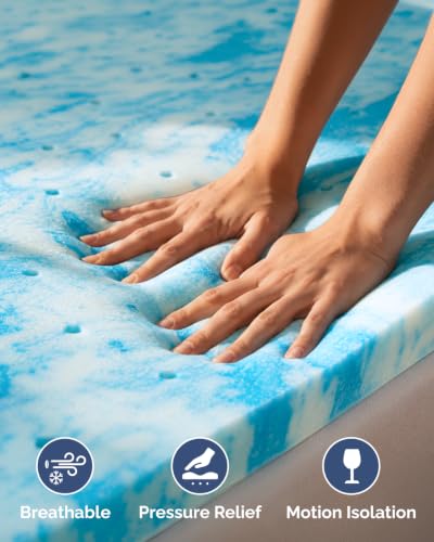 Image of 3 Inch Split Head King Memory Foam Mattress Topper - Cooling Gel Mattress Pad