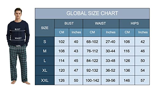 GLOBAL Pigiama Uomo Flanella Cotone Lungo Pigiami