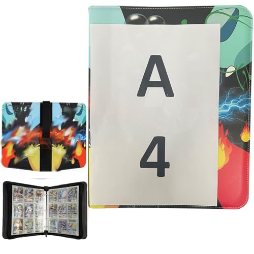 Giftpot Trading Card Binder 9 Pocket with 60 Removable Sleeves, 1080 Pockets Collectible Cards Storage Holder Album, PU Leather Zipper Carrying Card Binder Folder for Kids Adult Birthday Gifts