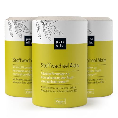 Pure Ella STOFFWECHSEL AKTIV - Bei Stoffwechselkur für Frau ab 50 - Grüntee, Salbei, Maca, Zink, Chrom, Kupfer, Vitamin B6, B12 & D3 - Natürlich, Vegan, Hochdosiert, Hormonfrei - 180 Kapseln