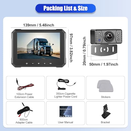 OiLiehu Kit Caméra de recul Filaire Système, Moniteur HD 1080P de 5 Pouces pour Camera Voiture, Caméra de Vision Nocturne Étanche IP68, avec Câble d'extension de 26,2 Pieds, Ligne Auxiliaire Inversée – vue 7